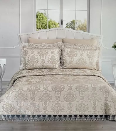 HOBİBAHÇEM Şönil 3 Parça Çift Kişilik 255x265 cm Lüx Yatak Örtüsü Seti Çeyizlik Yatak Takımı HB006