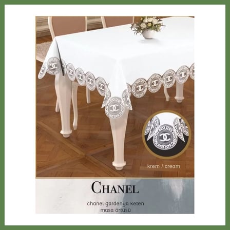 HOBİBAHÇEM 160x260 cm Chanel Model Gardenya Keten Krem-Krem Şık Dekoratif Masa Örtüsü HB006