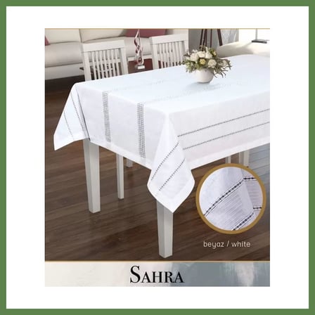 HOBİBAHÇEM Sahra Model Beyaz 160x220 cm Polyester Ajurlu Keten Masa Örtüsü Şık Tablecloth HB006
