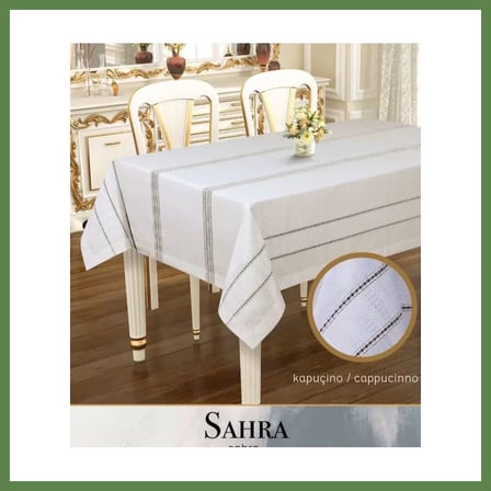 HOBİBAHÇEM Sahra Model Kapicino 160x220 cm Polyester Ajurlu Keten Masa Örtüsü Modern Dekor HB006