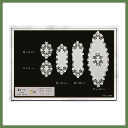 HOBİBAHÇEM Krem-Krem Evita Model 5 Parça Keten Dantelli Masa Örtüsü Runner Seti Modern Salon Takımı HB006