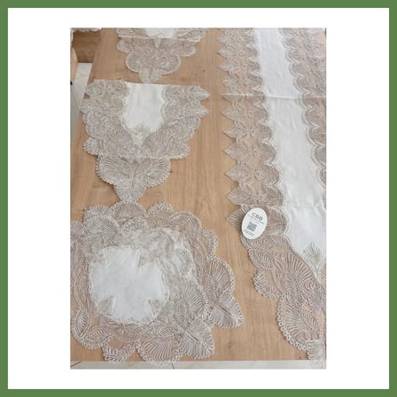 HOBİBAHÇEM Salon Takımı Angel Çeyizlik Kreme Gold Runner Set 5 Parça Keten Ranır Masa Sehpa Konsol Örtüsü HB006