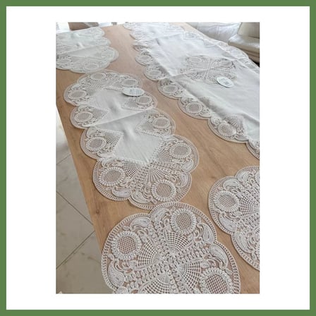 HOBİBAHÇEM Salon Takımı Çeyizlik Krem Runner Set 5 Parça Keten Ranır Masa Sehpa Konsol Örtüsü Defne HB006