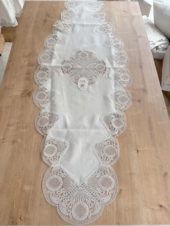 HOBİBAHÇEM Salon Takımı Çeyizlik Krem Runner Set 5 Parça Keten Ranır Masa Sehpa Konsol Örtüsü Defne HB006