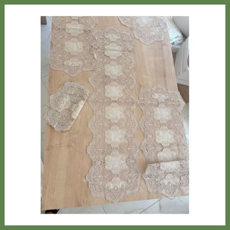 HOBİBAHÇEM Salon Takımı Çeyizlik Krem Runner Set 5 Parça Keten Ranır Masa Konsol Sehpa Örtüsü Orkide HB006