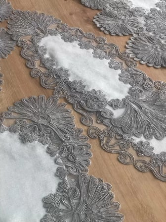 HOBİBAHÇEM Salon Takımı Çeyizlik Kreme Gri Runner Set 7 Parça Keten Ranır Masa Konsol Sehpa Örtüsü Palmiye HB006