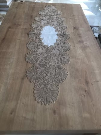 HOBİBAHÇEM Salon Takımı Çeyizlik Kreme Kapi Runner Set 7 Parça Keten Ranır Masa Konsol Sehpa Örtüsü Palmiye HB006