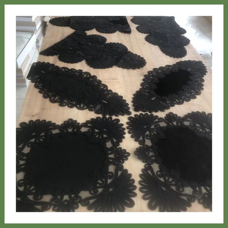 HOBİBAHÇEM Salon Takımı Çeyizlik Siyah Runner Set 7 Parça Kadife Ranır Masa Konsol Sehpa Örtüsü Palmiye HB006