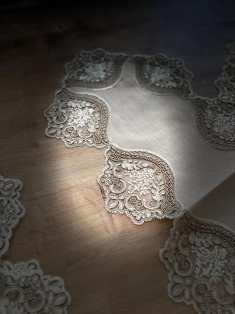 HOBİBAHÇEM Salon Takımı Çeyizlik Kapiçino Runner Seti 5 Parça Keten Ranır Masa Konsol Sehpa Örtüsü Selinda HB006