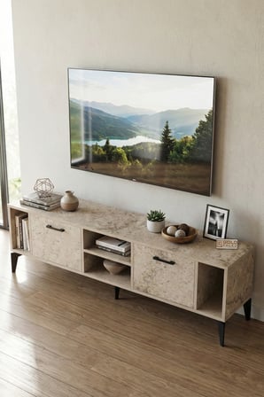 HOBİBAHÇEM Linya TV Sehpası Suntalam Ekru 160x35 cm HB006