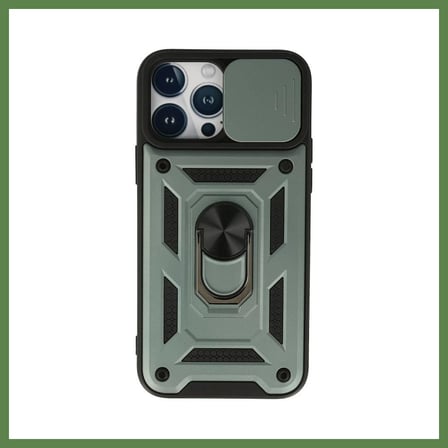 HOBİBAHÇEM iPhone 13 Pro Uyumlu Kılıf Pars Lens Yüzüklü Silikon - Yeşil HB006