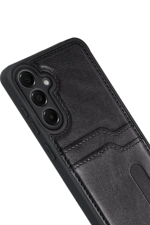 HOBİBAHÇEM Samsung Galaxy A17 5G Uyumlu Sara Kartvizitli Deri Kılıf - Siyah HB006