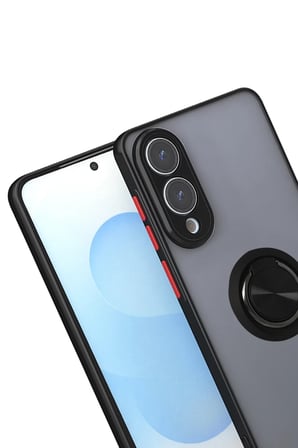 HOBİBAHÇEM Samsung Galaxy S25 Uyumlu Edge Kılıf Montreal Yüzüklü Silikon Kapak - Siyah HB006