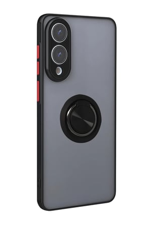 HOBİBAHÇEM Samsung Galaxy S25 Uyumlu Edge Kılıf Montreal Yüzüklü Silikon Kapak - Siyah HB006