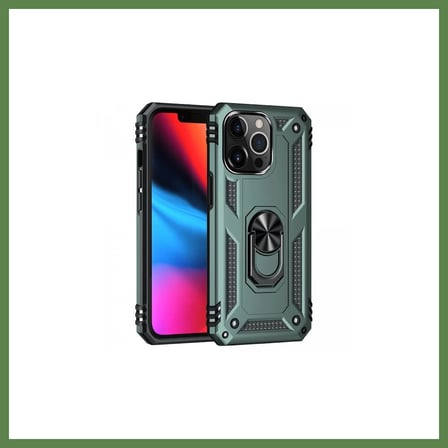 HOBİBAHÇEM iPhone 14 Pro Uyumlu Kılıf Sofya Yüzüklü Silikon Kapak - Yeşil HB006