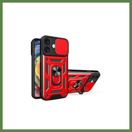 HOBİBAHÇEM iPhone 16 Uyumlu Kılıf Pars Lens Yüzüklü Silikon - Kırmızı HB006