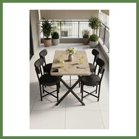 HOBİBAHÇEM Mutfak Masası 4 Sandalyeli Set 110x70 cm Modern Bahçe Cafe Masa Takımı 4 Kişilik Tedy 9883 Anstrasit HB006