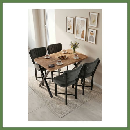 HOBİBAHÇEM Elma Masa Seti Çok Renkli Gri 110x70 cm HB006