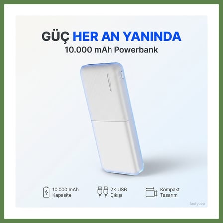 HOBİBAHÇEM Snapmax -3009 Beyaz 10.000 Mah Powerbank 2X USB Çıkışlı 1 Type-C ve 1 Micro Girişli HB006