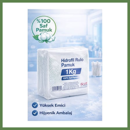 HOBİBAHÇEM Hidrofil Rulo Pamuk 1 Kg Saf Pamuk Yüksek Emici Medikal ve Kozmetik Kullanım 1 ADET HB006
