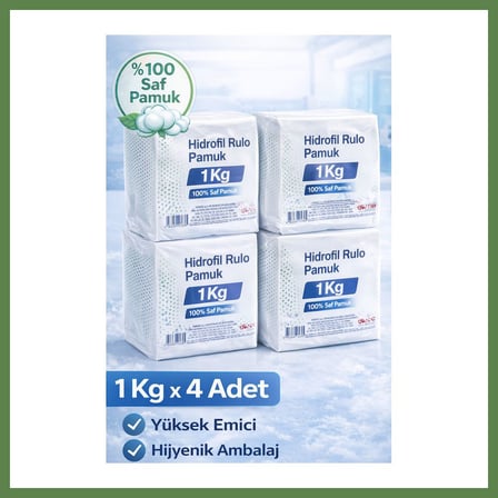 HOBİBAHÇEM Hidrofil Rulo Pamuk 1 Kg x 4 Adet Saf Pamuk Yüksek Emici Medikal ve Kozmetik Kullanım HB006