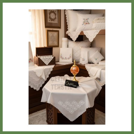 HOBİBAHÇEM İncili Bohça, İncili İşlemeli Gelin Bohçası, Nişan Bohçası - Krem HB006