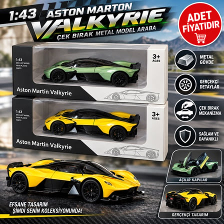 HOBİBAHÇEM RW8143 1:43ASTON MARTON VALKYRIE ÇEK BIRAK METAL MODEL ARABA (adet fiyatıdır) HB006