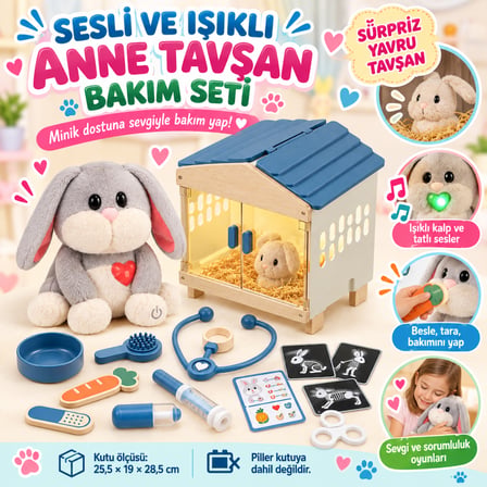 HOBİBAHÇEM Sesli ve Işıklı Anne Tavşan Bakım Seti HB006