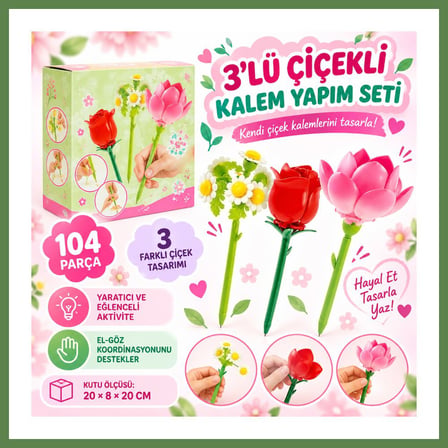 HOBİBAHÇEM 3’lü Çiçekli Kalem Yapım Seti 104 Parça HB006