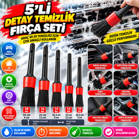 HOBİBAHÇEM CM-648 Araba Temizlik Detay Fırçası 5li Set HB006