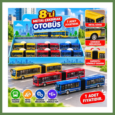 HOBİBAHÇEM DMN1210-C55 KUTUDA 8Lİ METAL ÇEKBIRAK OTOBÜS 1 ADET FİYATIDIR HB006