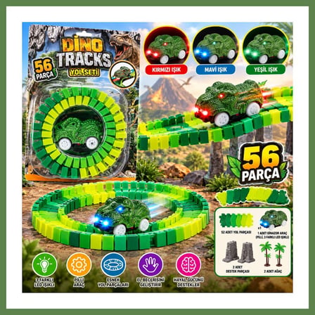 HOBİBAHÇEM 8043 DİNO TRACKS YOL SET 56 PARÇA DİNAZOR OYUNCAĞI HB006