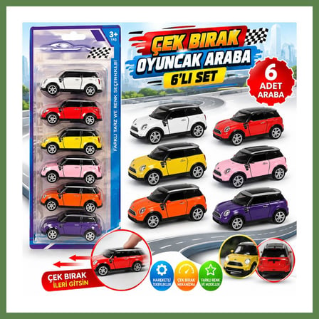 HOBİBAHÇEM KZL-562-28 CEKBIRAK 6 LI ARABALAR KARTELA OYUNCAK ARABA HB006