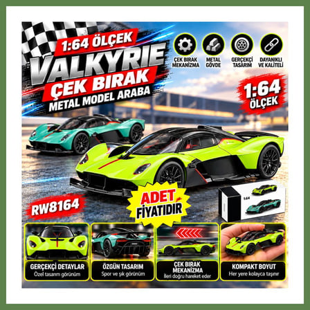 HOBİBAHÇEM RW8164 1:64 ASTON MARTON VALKYRIE ÇEK BIR.ARA METAL MODEL ARABA (ADET FİYATIDIR) HB006