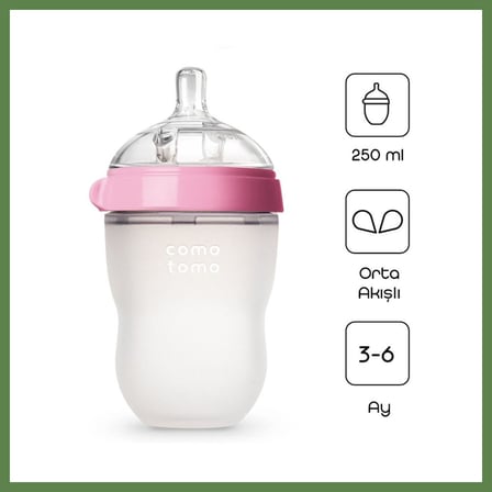 HOBİBAHÇEM Comotomo Antikolik Silikon Biberon 250 ml 3-6 Ay Pembe · Renk: Pembe HB006