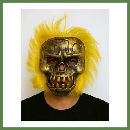 HOBİBAHÇEM Wild Skull - Bakır Kafatası Sarı Saçlı İskelet Maske HB006