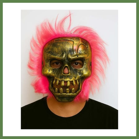 HOBİBAHÇEM Wild Skull - Bakır Kafatası Pembe Saçlı İskelet Maske HB006