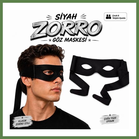 HOBİBAHÇEM Siyah Zorro Göz Maskesi – Bağlamalı Parti ve Kostüm Aksesuarı HB006