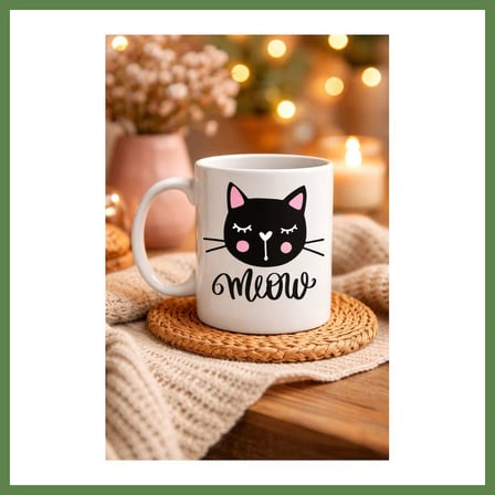 HOBİBAHÇEM Sevimli Kedi Desenli Porselen Kupa MODEL 63 – “Meow” Yazılı Kahve & Çay Keyfi İçin Tatlı Tasarım HB006
