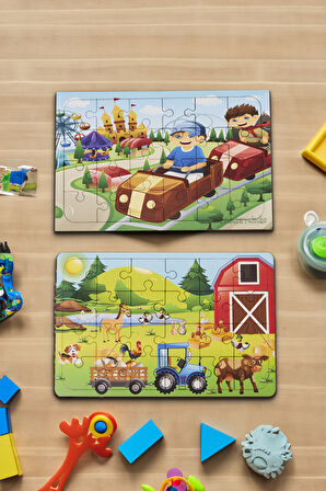 Okul Öncesi Başlangıç Yapboz Lunapark Maceram ve Hayvanlar Diyarı Ahşap Puzzle Set