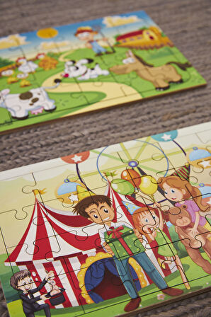 Okul Öncesi Başlangıç Yapboz Çiftliğim Ve Canım Ailem Ahşap Puzzle Set