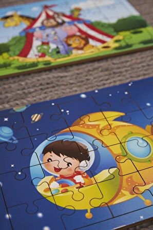 Okul Öncesi Başlangıç Yapboz Sirk Ve Uzaya Yolculuk Ahşap Puzzle Set