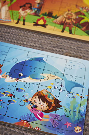 Okul Öncesi Başlangıç Yapboz Kızılderili Ve Dalgıç Ahşap Puzzle Set