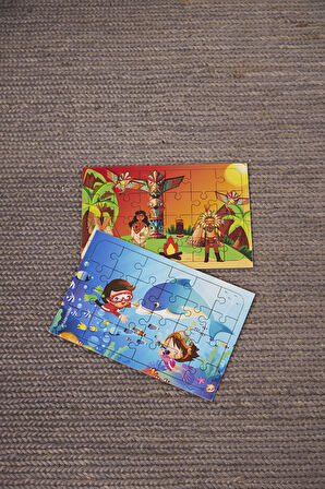 Okul Öncesi Başlangıç Yapboz Kızılderili Ve Dalgıç Ahşap Puzzle Set