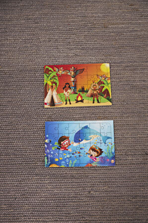 Okul Öncesi Başlangıç Yapboz Kızılderili Ve Dalgıç Ahşap Puzzle Set