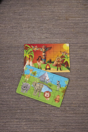 Okul Öncesi Başlangıç Yapboz  Kızılderili Ve Safari Ahşap Puzzle Set