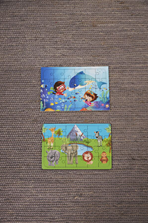 Okul Öncesi Başlangıç Yapboz Dalgıç Ve Safari Ahşap Puzzle Set