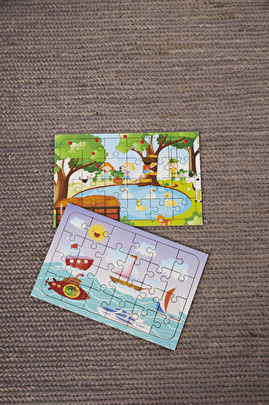 Okul Öncesi Başlangıç Yapboz Piknik Ve Deniz Araçları Ahşap Puzzle Set