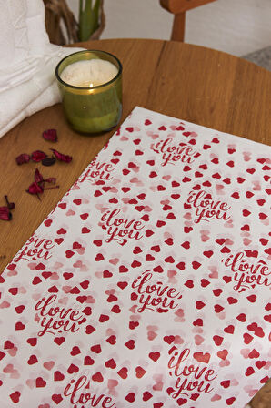 Hediye Paketleme Kağıdı: 20 Adet Yüksek Kaliteli Özel I Love You Baskılı Pelur 17gr. Pelur Kağıtlarımızla Şık Hediyeler Hazırlayın 48*68CM 