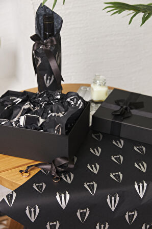 Hediye Paketleme Kağıdı,Çeyiz Damat Bohça Paketi: 50 Adet Yüksek Kaliteli Özel Damat Baskılı Pelur 17gr. Siyah Pelur Kağıtlarımızla Şık Çeyizler Hazırlayın 24*34CM 